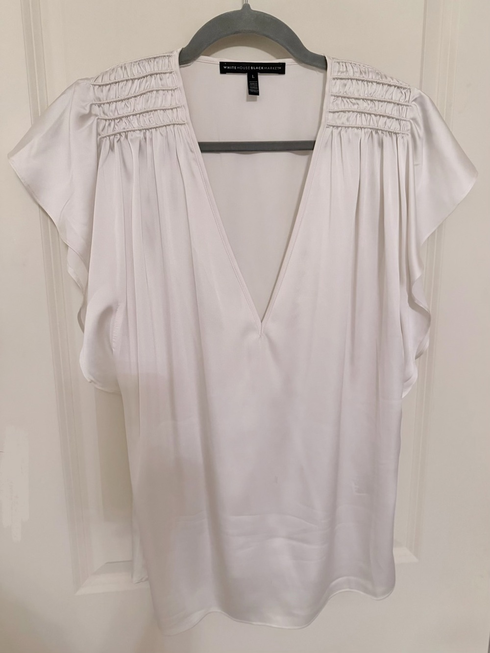 WHBM Silky Off-White V-Neck Shirt